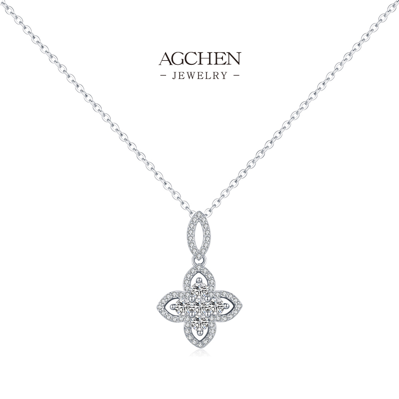 AGCHEN 925 Silver Floral Zirconia Pendant Necklace Botanical Garden Jewelry Daily Stacking Line OEM Manufacturer AGRHN1915