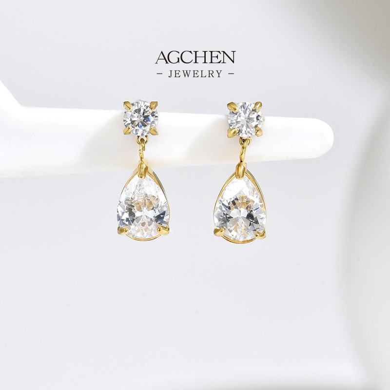 AGCHEN Stainless Steel Round Zirconia Stud Earrings Full Service Manufacturer B2B Wholesale AGE1303