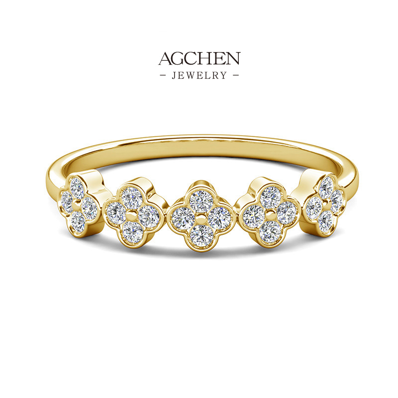 AGCHEN Four Leaf Clover Ring Lucky Charm Design AGDR0156