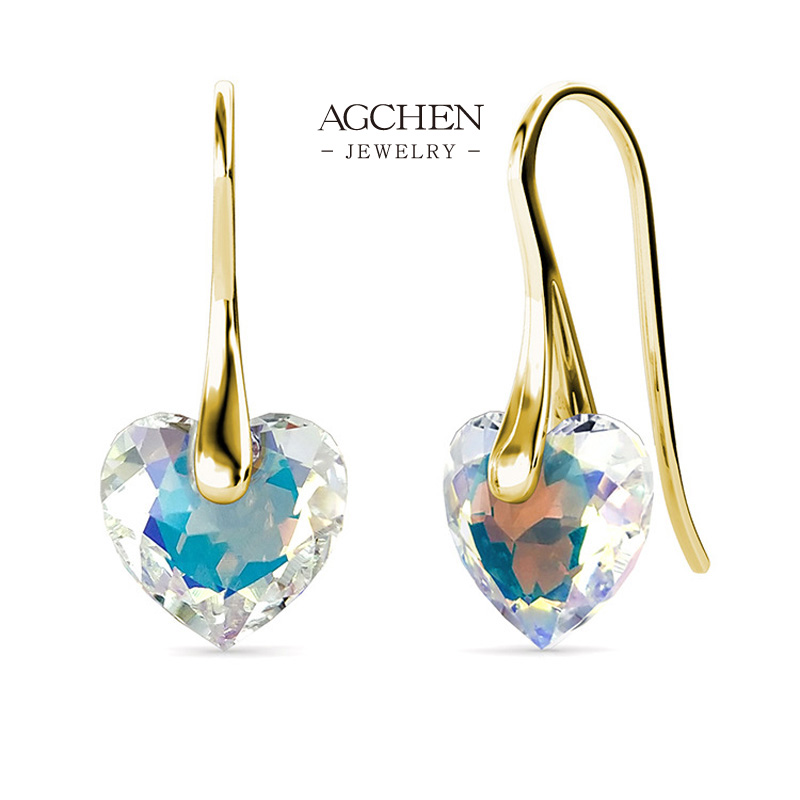AGCHEN Crystal Heart Drop Earrings Love Theme Jewelry AGDES0541