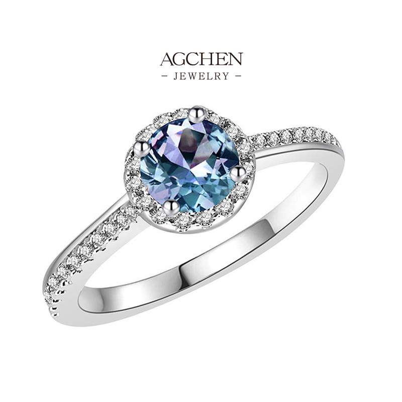 AGCHEN Blue Zirconia Statement Ring Ocean Inspired Jewelry AGDGRS0058