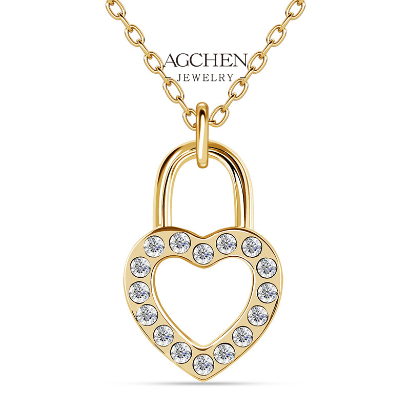 AGCHEN Heart Lock Pendant Necklace Romantic Security Jewelry AGDP0891
