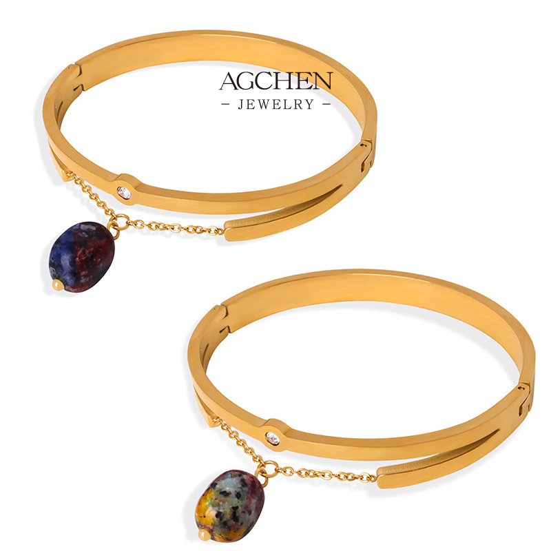 AGCHEN Stainless Steel Natural Stone Ring One Stop Supply Chain AGGS010