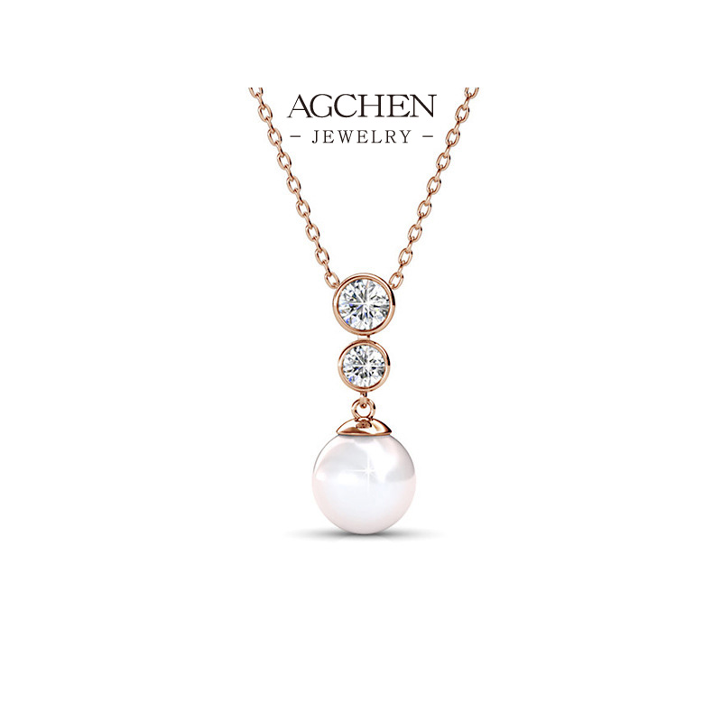 AGCHEN Crystal Pearl Drop Necklace Luxury Evening Jewelry Wholesale Supplier AGDPS0702