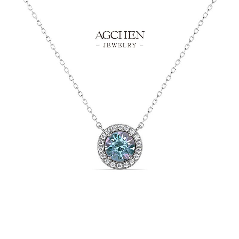 AGCHEN Sapphire Blue Zirconia Necklace Luxury Evening Jewelry AG JEWELRY AGDGPS0031