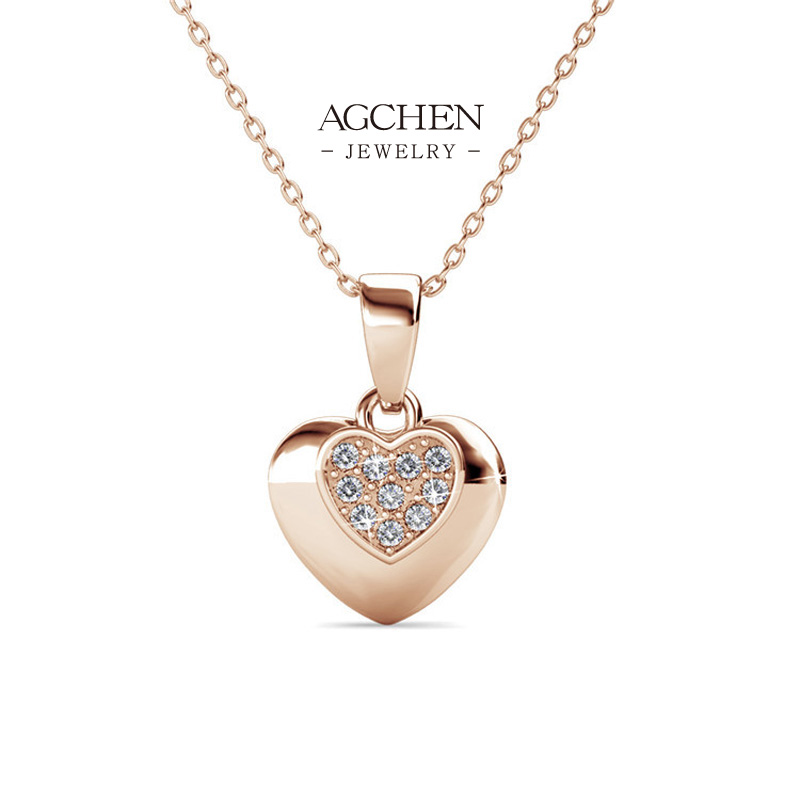 AGCHEN Solid Heart Pendant Necklace Timeless Love Design AGDPS0090