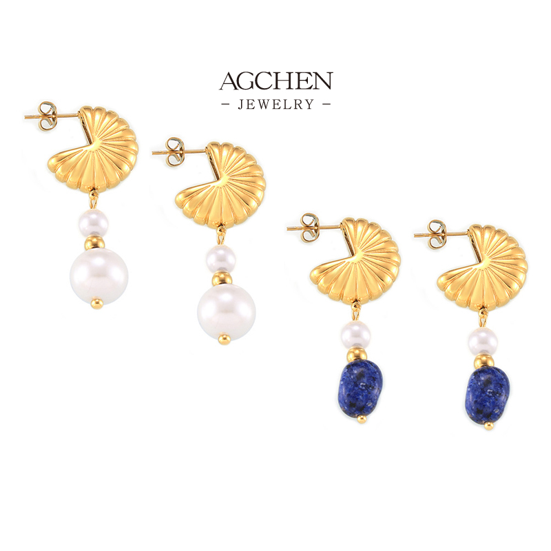 AGCHEN Stainless Steel Natural Stone Stud Earrings One Stop Supply Chain AGGS002