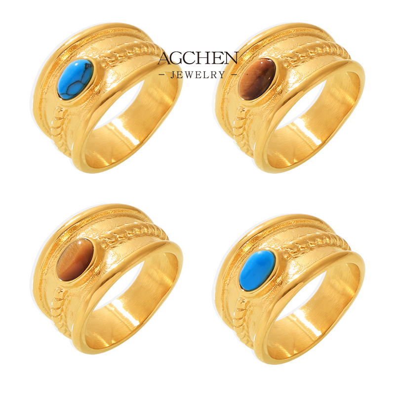 AGCHEN Stainless Steel Turquoise Twisted Ring One Stop Supply Chain AGGS006