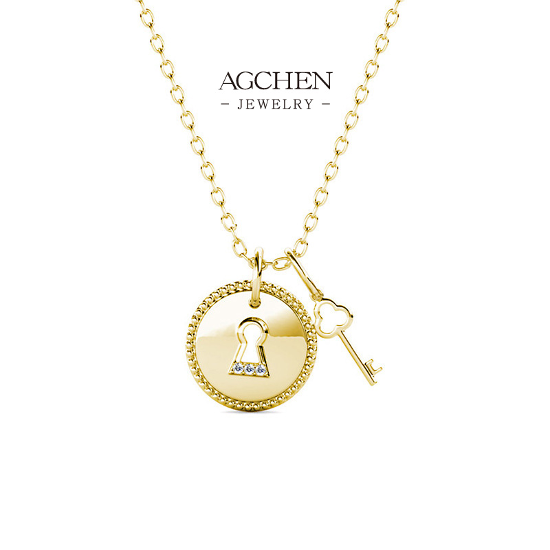 AGCHEN Key And Lock Pendant Necklace Symbolic Love Jewelry AGDP0283