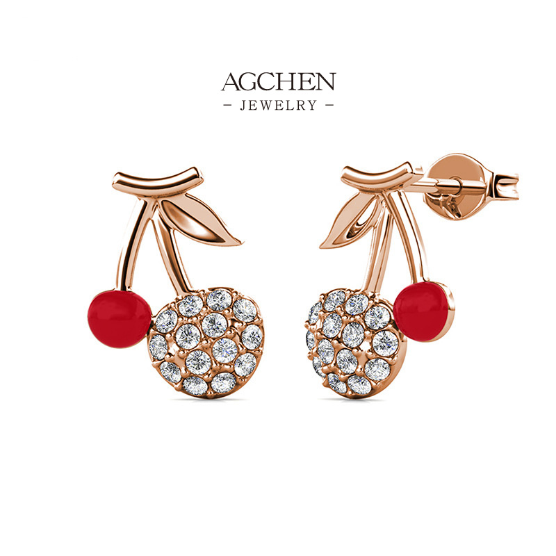 AGCHEN Cherry Zirconia Earrings Fruit Inspired Jewelry Collection AGDES0552 