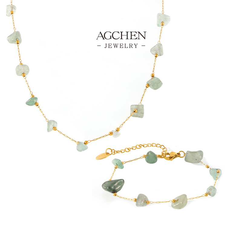 AGCHEN Stainless Steel Natural Gemstone Necklace And Bracelet Set One Stop Supply Chain AGGS001