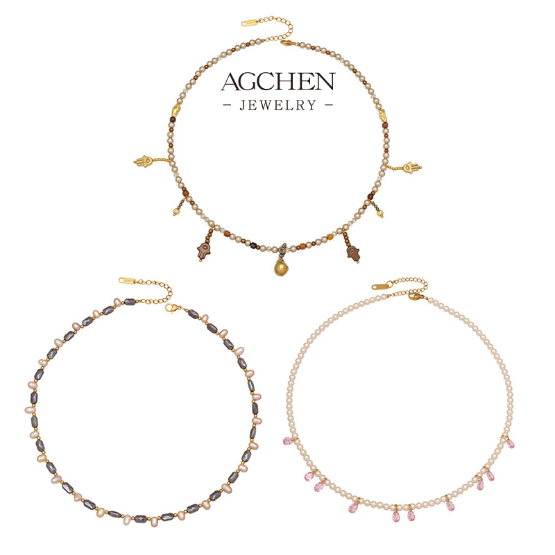 AGCHEN Stainless Steel Natural Stone Beaded Necklace One Stop Supply Chain AGGS008