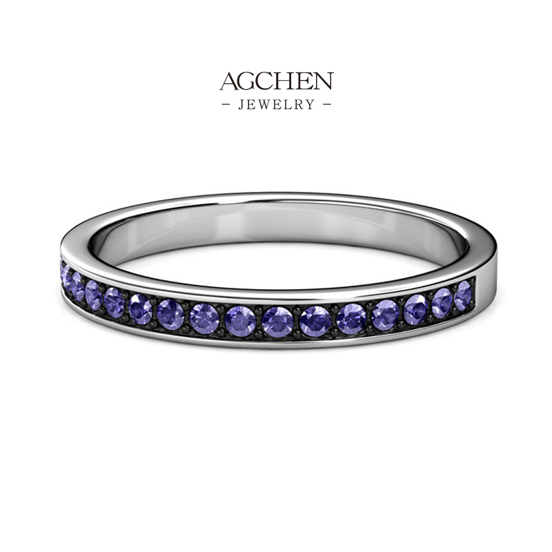AGCHEN Half Eternity Birthstone Ring 12 Color Gemstone Collection AGDRS0051