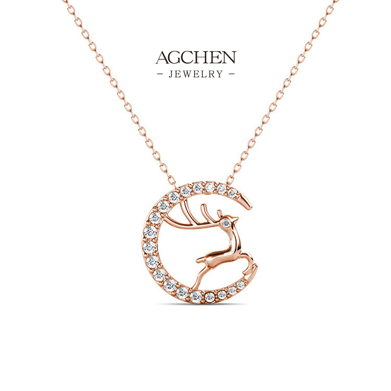 AGCHEN Christmas Reindeer Zirconia Necklace Holiday Gift Collection AGDPS0785