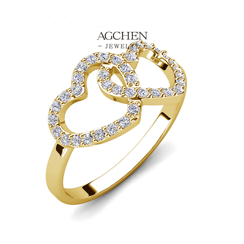 AGCHEN Double Heart Ring Couple Matching Jewelry AGDR0161