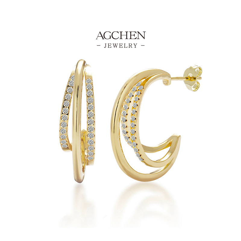 AGCHEN Copper Inlaid Zirconia Earrings One Stop Supply Chain AGDE0792