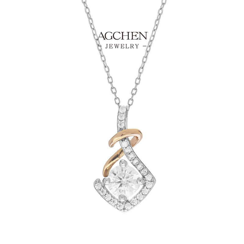 AGCHEN Dual Plated Hook Pendant Zirconia Focus Necklace OEM Manufacturer Bulk Order AGMP138