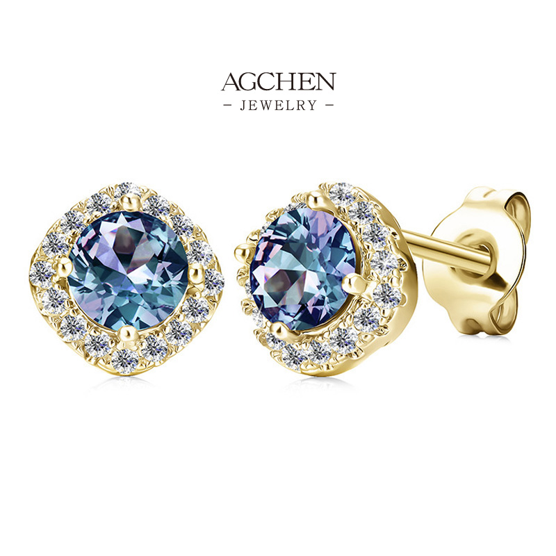 AGCHEN Blue Zirconia Stud Earrings Ocean Inspired Jewelry AGDGES0021