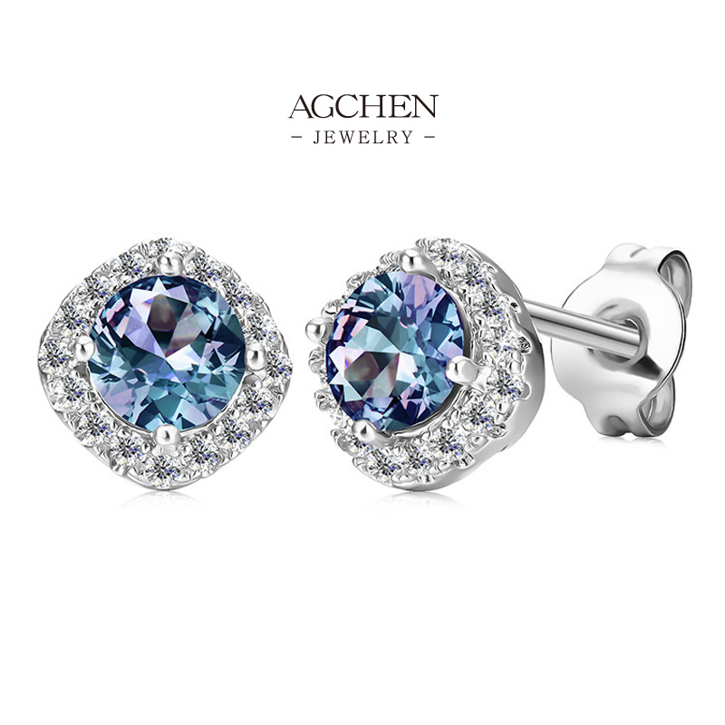 AGCHEN Copper Inlaid Aquamarine Deep Blue Zirconia Stud Earrings One Stop Supply Chain AGES0021