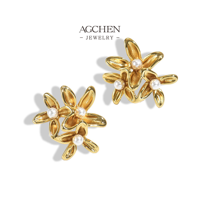 AGCHEN Stainless Steel Floral Design Earrings One Stop Supply Chain Integrated Service AGE1158