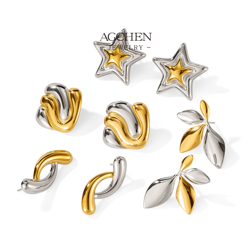 AGCHEN Stainless Steel Two Tone Plated Earrings Gold Silver Contrast Jewelry One Stop Supply Chain Complete Jewelry Source AG1114